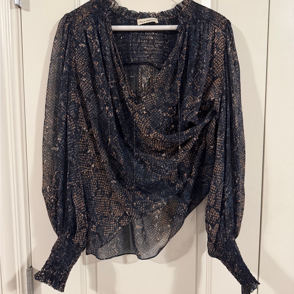Ulla Johnson Black and Tan Snake Print Blouse
